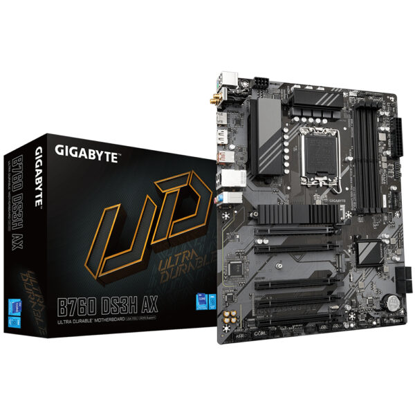 GIGABYTE B760 DS3H AX Mainboard - Unterstützt Intel Core Prozessoren der 14. Generation, 8+2+1 Phasen digitales VRM, bis zu 7600MHz DDR5 (OC), 2x PCIe 4.0 M.2, Wi-Fi 6E, GbE LAN, USB 3.2 Gen 2x2