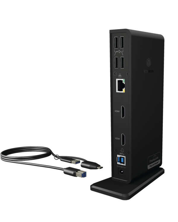 ICY BOX IB-DK2251AC Kabelgebunden USB 3.2 Gen 2 (3.1 Gen 2) Type-A Schwarz