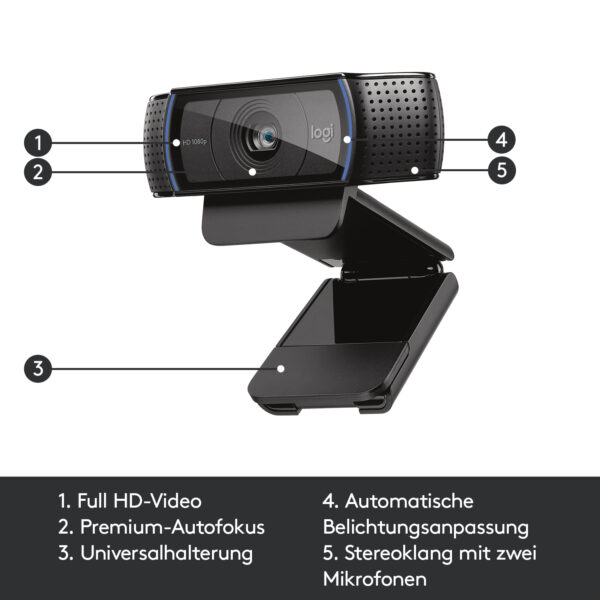 Logitech Hd Pro C920 Webcam 3 MP 1920 x 1080 Pixel USB 2.0 Schwarz - Image 7