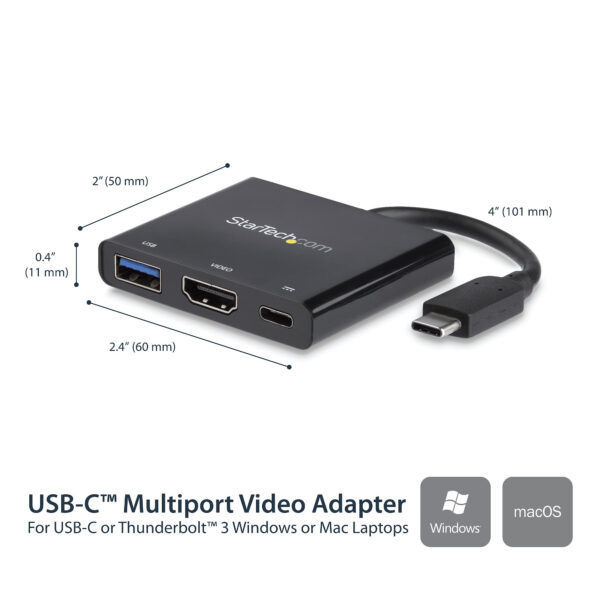 StarTech.com USB-C Multiport Adapter mit HDMI - USB 3.0 Port - 60W PD - Schwarz - Image 2