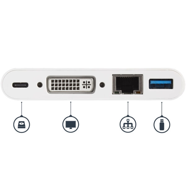 StarTech.com USB-C Multiport Adapter - USB-C auf DVI-D (Digital) Video Adapter mit 60W Power Delivery(Stromversorgung), GbE, USB-A - Tragbares USB-C/Thunderbolt 3 Mini Laptop Dock - Image 5