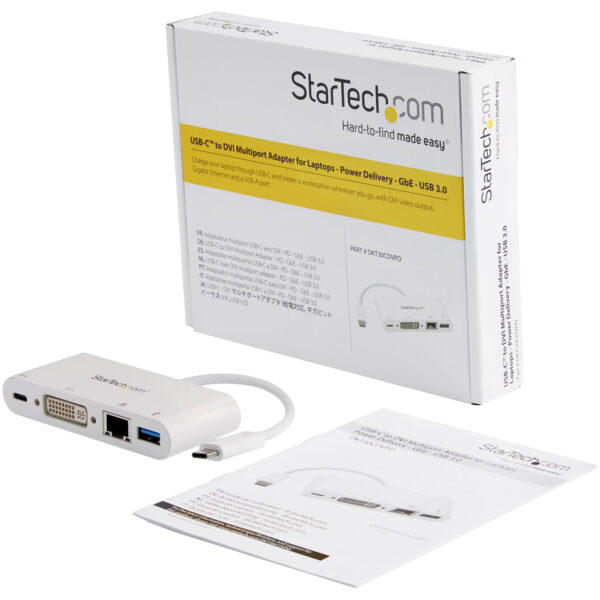 StarTech.com USB-C Multiport Adapter - USB-C auf DVI-D (Digital) Video Adapter mit 60W Power Delivery(Stromversorgung), GbE, USB-A - Tragbares USB-C/Thunderbolt 3 Mini Laptop Dock - Image 6