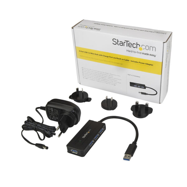 StarTech.com 4 Port USB 3.0 Hub mit Netzteil, 5Gbit/s USB 3.2 Gen 1 Mini hub mit Schnelllade Anschluss, Aktiver USB Hub/Verteiler - USB Bus oder Netzteilbetrieben - Schwarz - Image 3