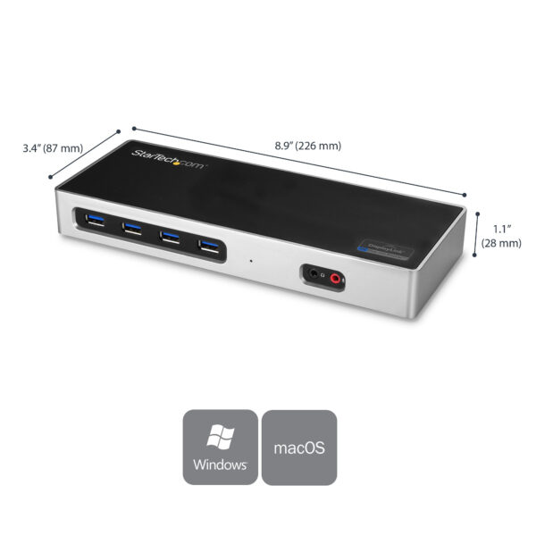 StarTech.com USB-C und USB-A Dock - Dual Monitor 4K 60Hz Dock DisplayPort + HDMI - Hybrid USB 3.0 Dockingstation für USB-C / USB-A Laptops - 6x USB Typ A, GbE - USB 3.1 Gen 1 - Mac/Windows - Image 2