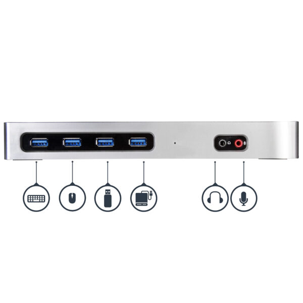 StarTech.com USB-C und USB-A Dock - Dual Monitor 4K 60Hz Dock DisplayPort + HDMI - Hybrid USB 3.0 Dockingstation für USB-C / USB-A Laptops - 6x USB Typ A, GbE - USB 3.1 Gen 1 - Mac/Windows - Image 5