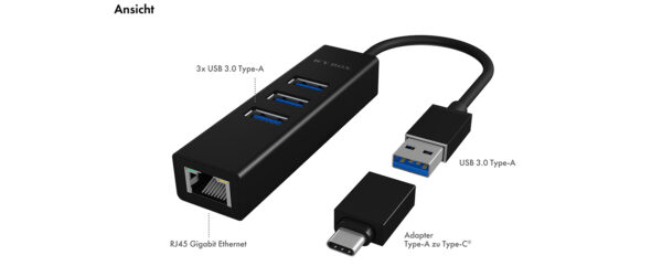 ICY BOX IB-HUB1419-LAN USB 3.2 Gen 1 (3.1 Gen 1) Type-A Schwarz - Image 7