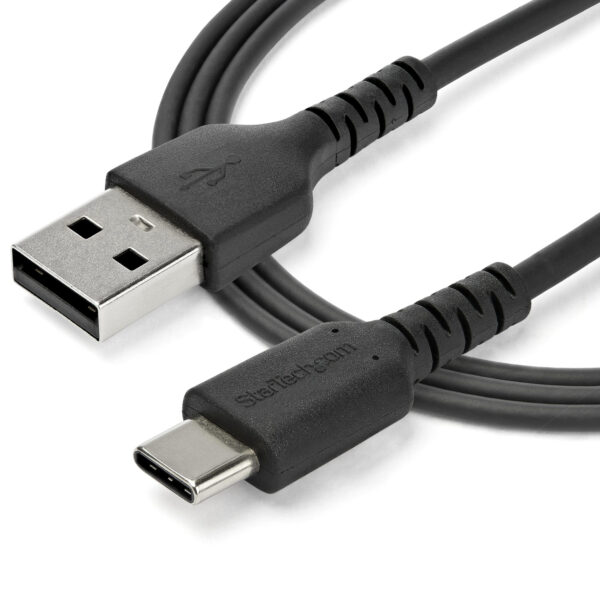 StarTech.com 1m USB-A zu USB-C-Schnellladekabel, Laden und Synchronisieren, 3A, USB 2.0, Schwarze TPE-Ummantelung und Aramidfaser - Robustes USB Ladekabel - Image 4