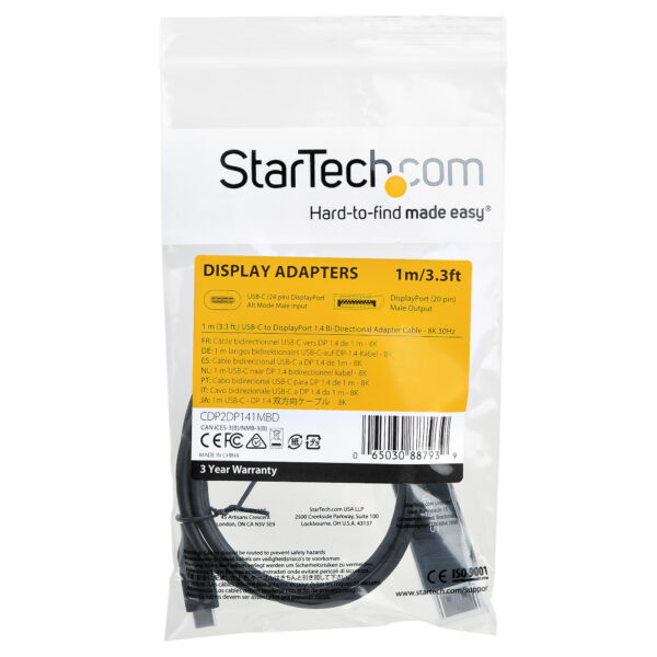 StarTech.com 1m USB-C auf DisplayPort 1.4 Kabel 8K 60Hz/4K - Bidirektionales DP auf USB-C oder USB-C auf DP Alt Mode Videoadapter/Kabel - HBR3/HDR/DSC - USB-C/Thunderbolt 3 kompatibel - Image 5