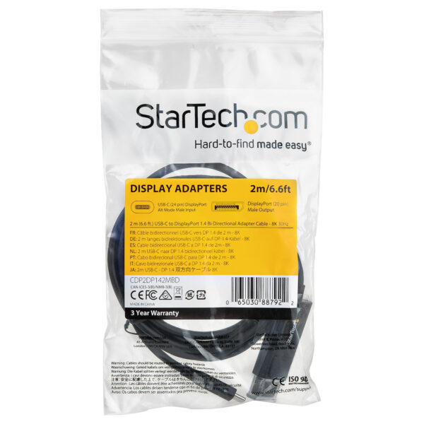 StarTech.com 2m USB-C auf DisplayPort 1.4-Kabel 8K 60Hz / 4K - Bidirektionales DP zu USB- oder USB-C zu DP-reversibles Videoadapterkabel - HBR3/HDR/DSC - USB-Typ C/TB3-Monitorkabel - Image 5