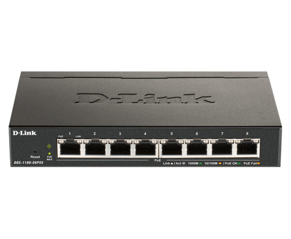 D-Link DGS-1100-08PV2 Managed L2/L3 Gigabit Ethernet (10/100/1000) Power over Ethernet (PoE) Schwarz