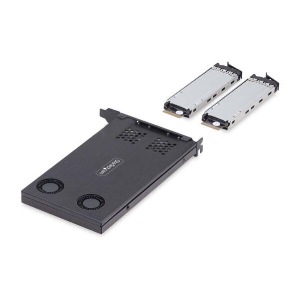 StarTech.com Dual-Bay M.2 NVMe Wechselrahmen, M.2 SSD zu PCIe x8 Hot-Swap Adapter; PCI Express Bifurcation nötig; Werkzeugloser Einbau, M2 SSD NVMe Adapterkarte für 2x M.2 SSDs - Image 3