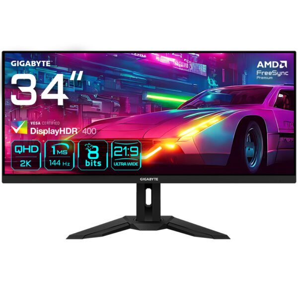 GIGABYTE M34WQ 34" WQHD Gaming Monitor - 3440 x 1440, 144Hz, 1ms, 400 cd/m², FreeSync Premium, Display HDR400, HDMI 2.0, DisplayPort 1.4