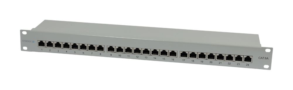 Patch Panel 24xTP, CAT6A, 500Mhz, 19″, Lichtgrau LSA, Synergy 21