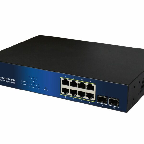 ALLNET Switch smart managed Layer2 10 Port &bull PoE Budget 140W &bull 8x PoE at &bull 2x SFP &bull 19″ &bull Lüfterlos &bull ALL-SG8310v2PM