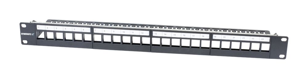 Patch Panel 24xTP,CAT6A, incl.Keystone 19″, 1HE(t 94mm), Schwarz, Synergy 21,