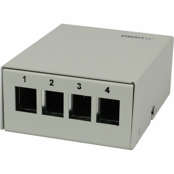 Patch Panel 4xTP, CAT6A, incl.Keystone, Slim-line/Komponent getestet, Aufputz Metall, Lichtgrau, Synergy 21,