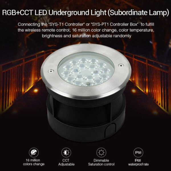 Synergy 21 LED Subordinate Bodeneinbaustrahler 9W RGB+CCT mit Funk und WLAN *Milight/Miboxer*
