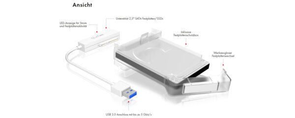 ICY BOX IB-AC703-U3 HDD / SSD-Gehäuse Weiß 2.5" - Image 3