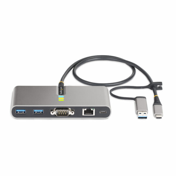 StarTech.com 2-Port USB-C Hub mit Ethernet und RS232 Port,USB-A Adapter, Ladefunktion 100W Power Delivery Pass-Through, 2x USB-A 5Gbps, Gigabit LAN, RS232 Seriell (FTDI) - Image 3