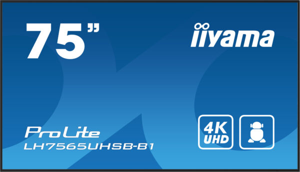 iiyama LH7575UHS-B1AG Signage-Display Digital Signage Flachbildschirm 190,5 cm (75") LCD WLAN 500 cd/m² 4K Ultra HD Schwarz Eingebauter Prozessor Android 11 24/7