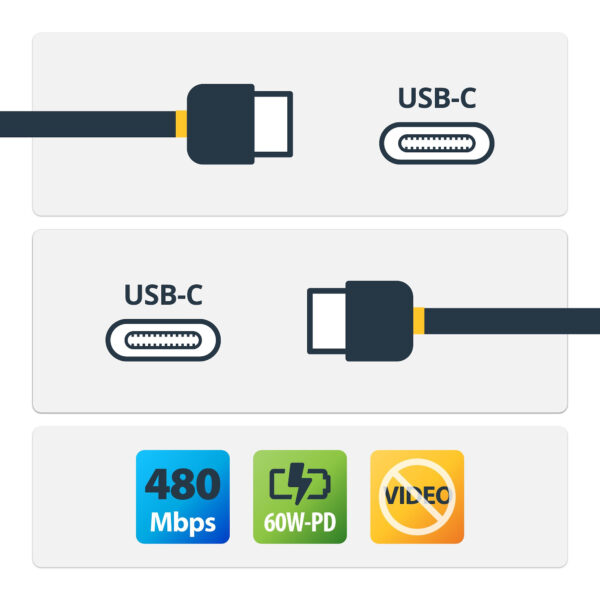 StarTech.com 2m USB-C-Ladekabel, Laden und Synchronisieren, 60W (3A) PD, USB 2.0 Laptop-Ladekabel - Weißes USB-C-Ladekabel - Image 2