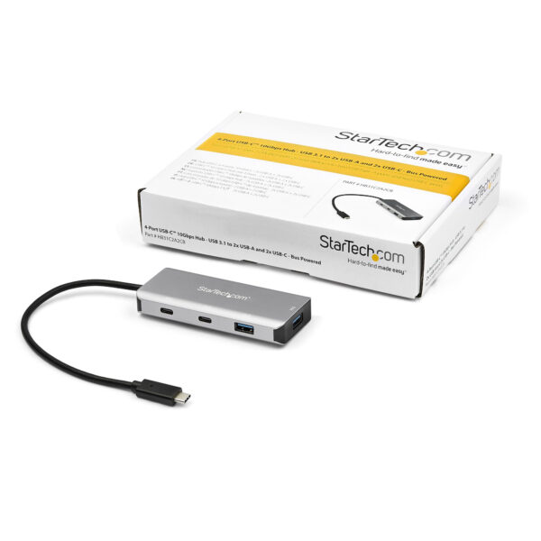 StarTech.com 4 Port USB-C™ Hub mit 2x USB A und 2x USB-C - SuperSpeed 10 Gbit/s USB Typ C 3.2 Gen 2 Hub - USB Bus-Stromversorgung - Tragbarer USB-C zu USB Adapter Hub - Aluminium - 25 cm Kabel - Image 6