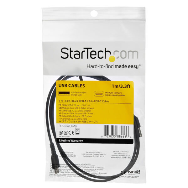 StarTech.com 1m USB-C Ladekabel - Langlebiges USB 2.0 Typ C zu USB C Datenübertragungs-/Schnellladekabel - TPE Mantel Aramidfaser M/M 60W Schwarz - Samsung S10 S20 iPad Pro MS Surface - Image 5