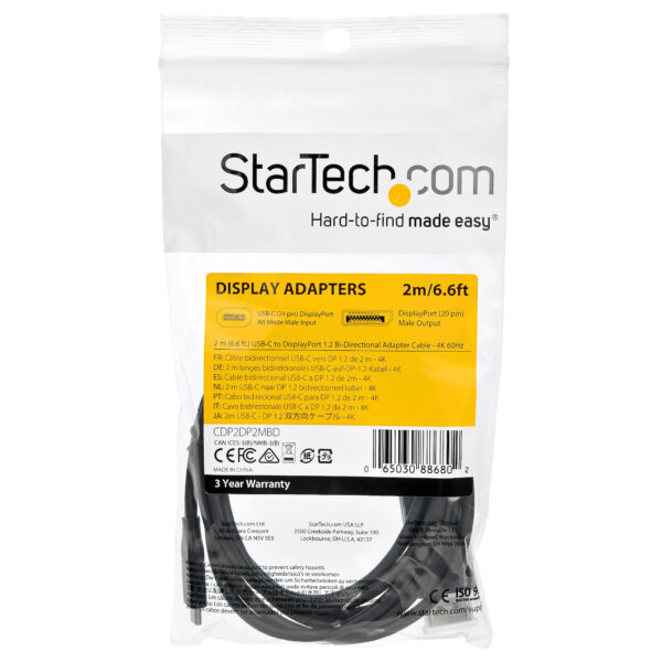 StarTech.com 2m USB-C auf DisplayPort 1.2 Kabel 4K 60Hz - Bidirektionales DP zu USB-C oder USB-C zu DP reversibles Videoadapterkabel - HBR2/HDR - USB Typ C/TB3 Monitorkabel - Image 5