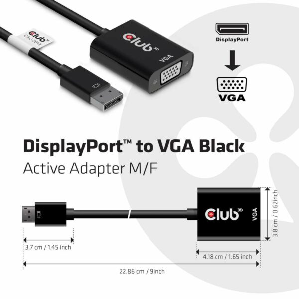 CLUB3D DisplayPort™ to VGA Black Active Adapter M/F - Image 3