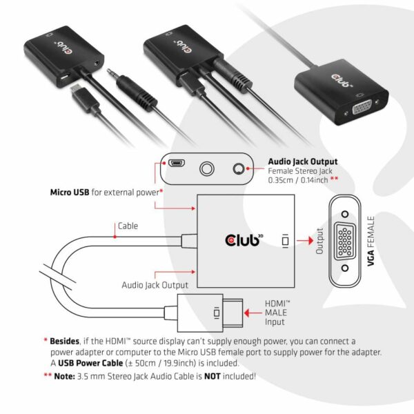 CLUB3D CAC-1302 Videokabel-Adapter 0,5 m HDMI Typ A (Standard) VGA (D-Sub) Schwarz - Image 5