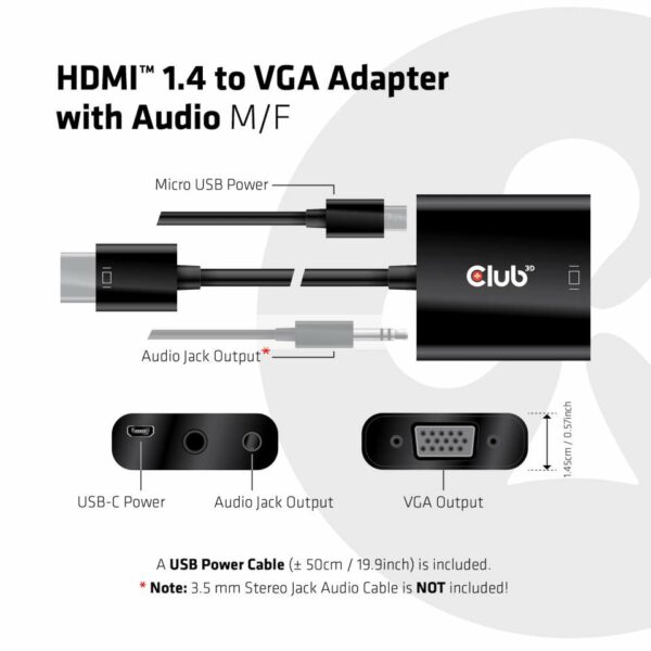 CLUB3D CAC-1302 Videokabel-Adapter 0,5 m HDMI Typ A (Standard) VGA (D-Sub) Schwarz - Image 7