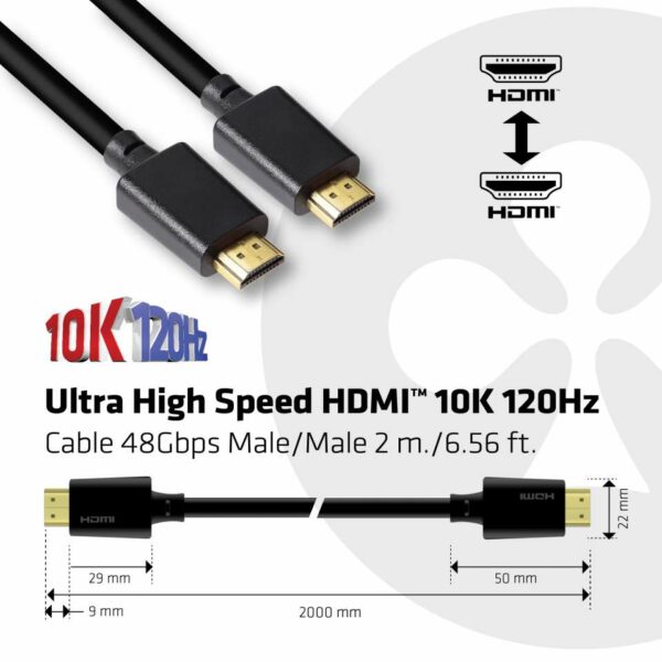 CLUB3D Ultra High Speed HDMI 4K120Hz, 8K60Hz Certified Cable 48Gbps M/M 2 m / 6.56 ft - Image 4