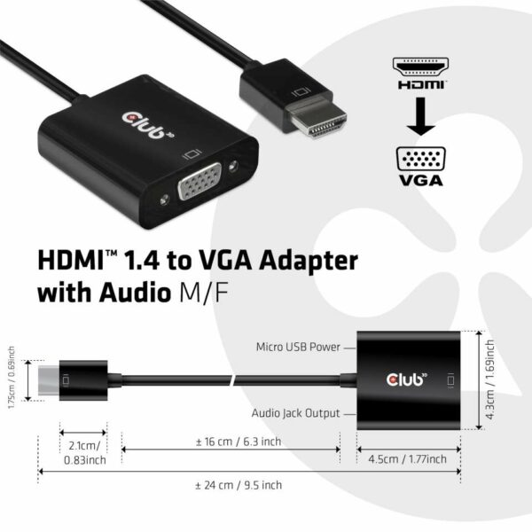 CLUB3D CAC-1302 Videokabel-Adapter 0,5 m HDMI Typ A (Standard) VGA (D-Sub) Schwarz - Image 2