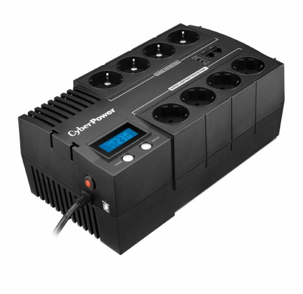 CyberPower BR1200ELCD Line-Interactive USV 1200VA/720W LCD, AVR, USB (HID), RJ45 Lan Protection, Ausgang (4+4) Schuko, USB Ladegerät