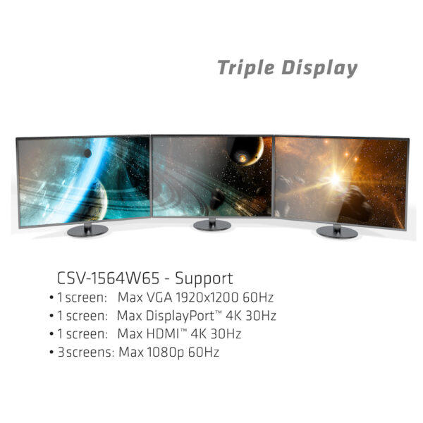 CLUB3D UNIVERSAL USB Gen1 Typ-C Triple Display Dynamic PD Ladestation mit 65 Watt PS (VGA, HDMI, DP, ETHERNET) - Image 8