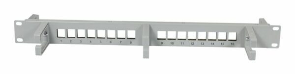 Patch Panel 16xTP,CAT6A, incl.Keystone Short, 19", 1HE(t 92mm) mit Kabelbügel, Lichtgrau, Synergy 21,