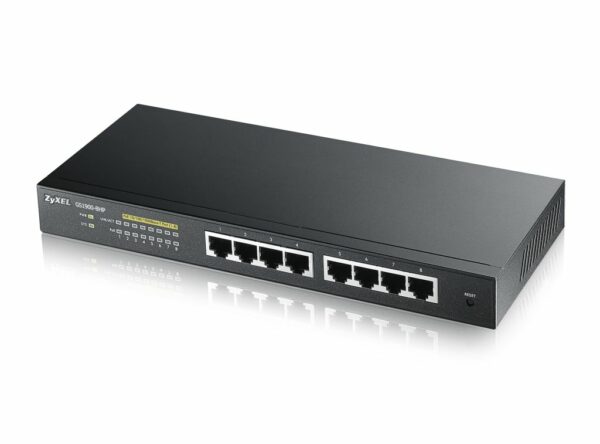 Zyxel Switch smart managed Layer2 8 Port Â&bull 8x 1 GbE Â&bull PoE Budget 77 Watt Â&bull 8x PoE at Â&bull Desktop Â&bull Lüfterlos Â&bull GS1900-8HP V3