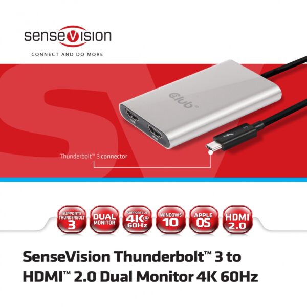 CLUB3D Thunderbolt 3 auf Dual HDMI 2.0 Adapter - Image 4