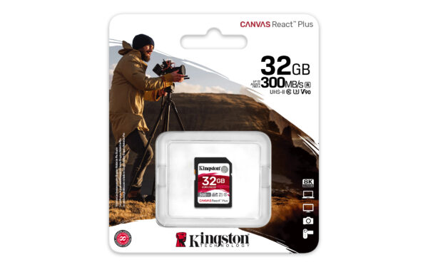 Kingston Technology 32GB Canvas React Plus SDHC UHS-II 300R/260W U3 V90 for Full HD/4K/8K - Image 3