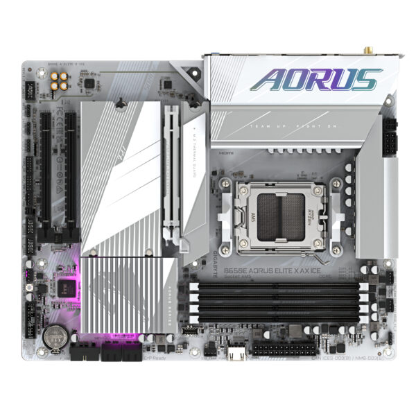 GIGABYTE B650E AORUS ELITE X AX ICE Mainboard - AMD Ryzen 9000er-Serie, 12+2+2 Phasen VRM, bis zu 8000 MHz DDR5 (OC), 1xPCIe 5.0 + 2xPCIe 4.0 M.2, 2,5 GbE LAN, WIFI 6E, USB 3.2 Gen 2 - Image 5