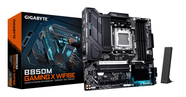 GIGABYTE B850M GAMING X WIFI6E Motherboard - AMD Ryzen 9000 Serien CPUs, 10+2+2 Phasen Digital VRM, bis zu 8200MHz DDR5 (OC), 1xPCIe 5.0 + 1xPCIe 4.0 M.2, 2.5LAN, WIFI 6E, USB 3.2 Gen 2.