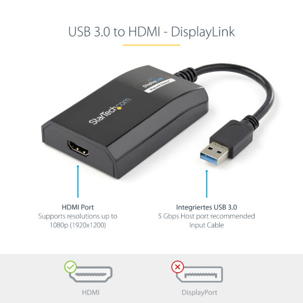 StarTech.com USB 3.0 auf HDMI Adapter - DisplayLink zertifiziert - 1080p (1920x1200) - USB-A auf HDMI Display Adapter Konverter für Monitor - Externe Monitor Grafikkarte - Windows / Mac - Image 7