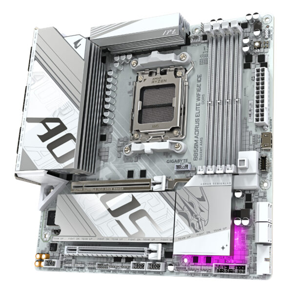 GIGABYTE B850M AORUS ELITE WIFI6E ICE Motherboard - AMD Ryzen 9000 Series CPUs, 12+2+1 Phasen Digital VRM, bis zu 8200MHz DDR5 (OC), 1xPCIe 5.0 + 1xPCIe 4.0 M.2, 2.5 LAN, WIFI 7, USB 3.2 Gen 2 - Image 4