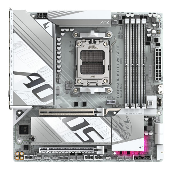 GIGABYTE B850M AORUS ELITE WIFI6E ICE Motherboard - AMD Ryzen 9000 Series CPUs, 12+2+1 Phasen Digital VRM, bis zu 8200MHz DDR5 (OC), 1xPCIe 5.0 + 1xPCIe 4.0 M.2, 2.5 LAN, WIFI 7, USB 3.2 Gen 2 - Image 2