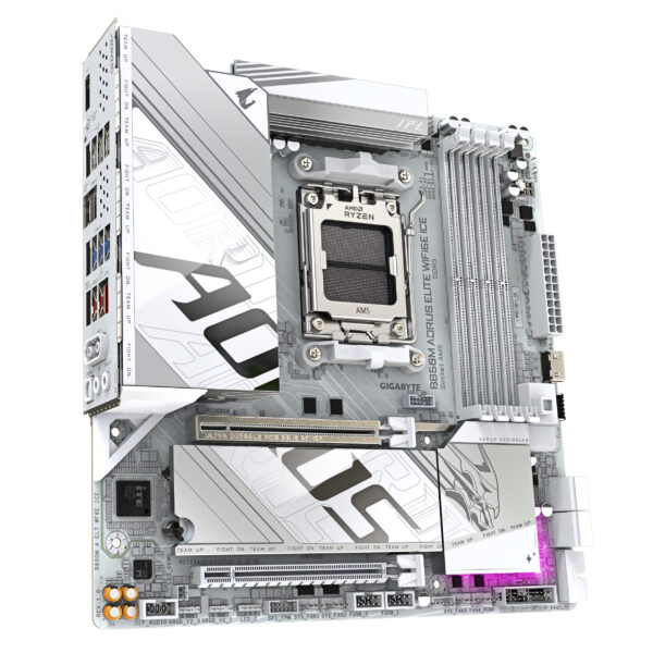 GIGABYTE B850M AORUS ELITE WIFI6E ICE Motherboard - AMD Ryzen 9000 Series CPUs, 12+2+1 Phasen Digital VRM, bis zu 8200MHz DDR5 (OC), 1xPCIe 5.0 + 1xPCIe 4.0 M.2, 2.5 LAN, WIFI 7, USB 3.2 Gen 2 - Image 3