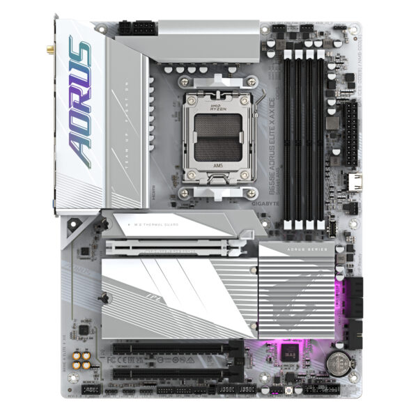 GIGABYTE B650E AORUS ELITE X AX ICE Mainboard - AMD Ryzen 9000er-Serie, 12+2+2 Phasen VRM, bis zu 8000 MHz DDR5 (OC), 1xPCIe 5.0 + 2xPCIe 4.0 M.2, 2,5 GbE LAN, WIFI 6E, USB 3.2 Gen 2 - Image 2