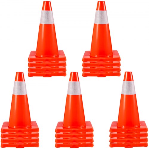 Verkehrssicherheitskegel, 20 Stück, PVC-Parkkegel, 45,7 cm, mit 1 reflektierenden Kragen, 27,9 x 27,9 cm, rote PVC-Basis für Straßen mit erhöhter Warnstufe, Baustellen