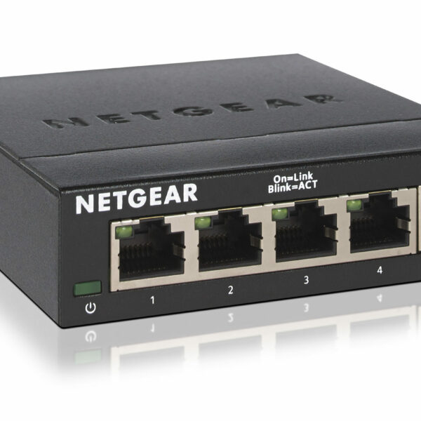 NETGEAR GS305 Switch 5 Port Gigabit Ethernet LAN Switch (Plug-and-Play Netzwerk Switch, LAN Verteiler, Hub energieffizient, lüfterlos, robustes Metallgehäuse)