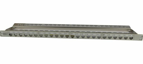 Keystone,Modulträger, 19″Patchpanel für 24xTP-Modul, 0.5HE, Lichtgrau