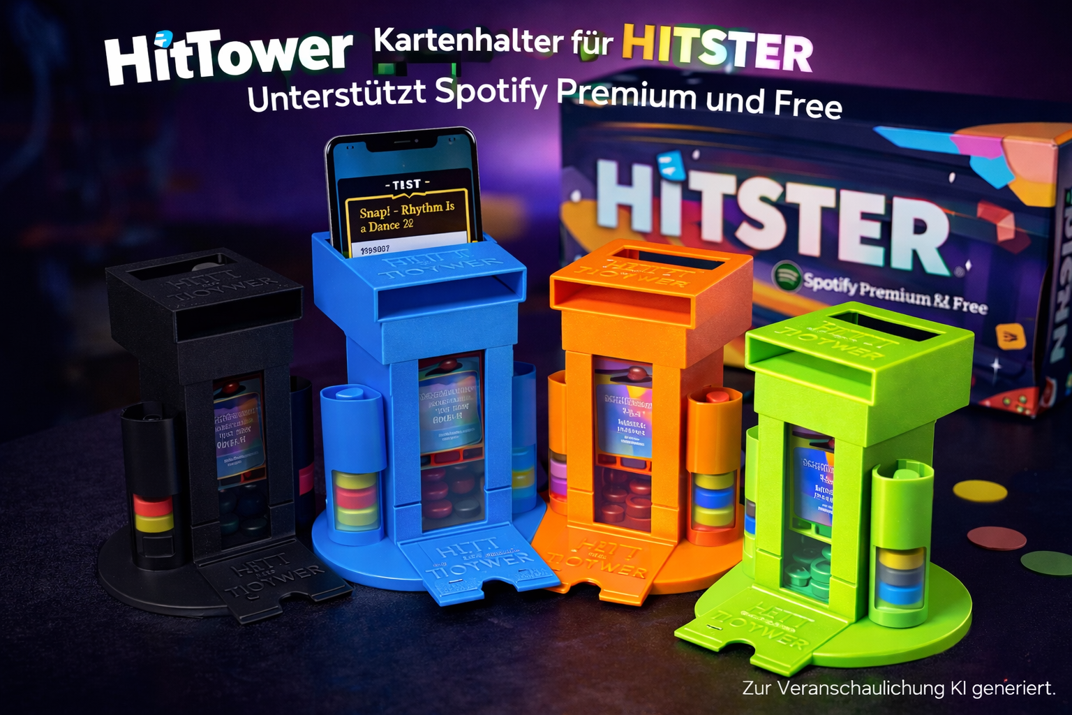 HitTower Kartenhalter für Hitster-Spiel, mit Smartphone-Halterung, kompatibel mit Hitster-App und Spotify HitTower Kartenhalter für Hitster-Spiel, mit Smartphone-Halterung, kompatibel mit Hitster-App und Spotify
